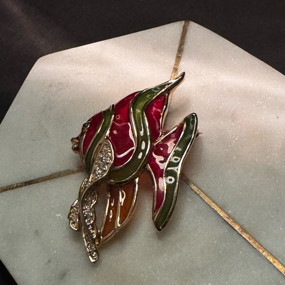 Vibrant Fish Brooch with Red and Green Accents